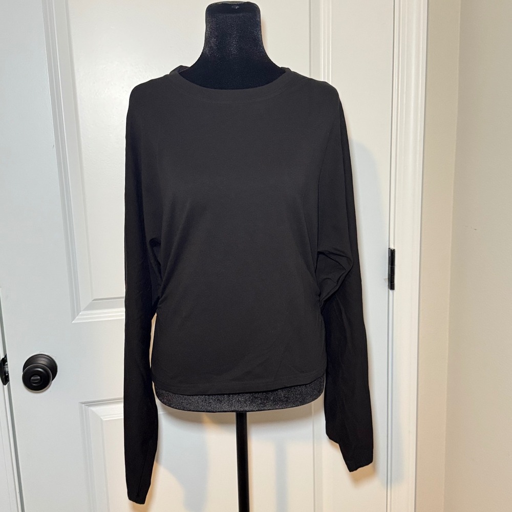 Edikted Black Ruched Side Long Sleeve Top Minimalist Jersey Size XL